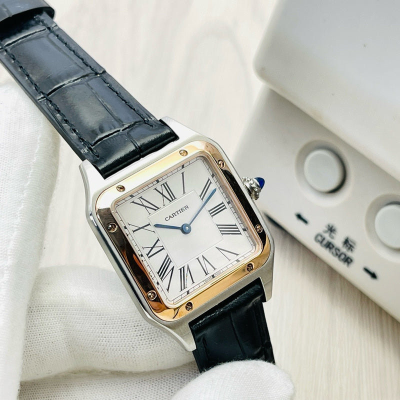 Santos Dumont Silver Roman Numeral Dial Watch
