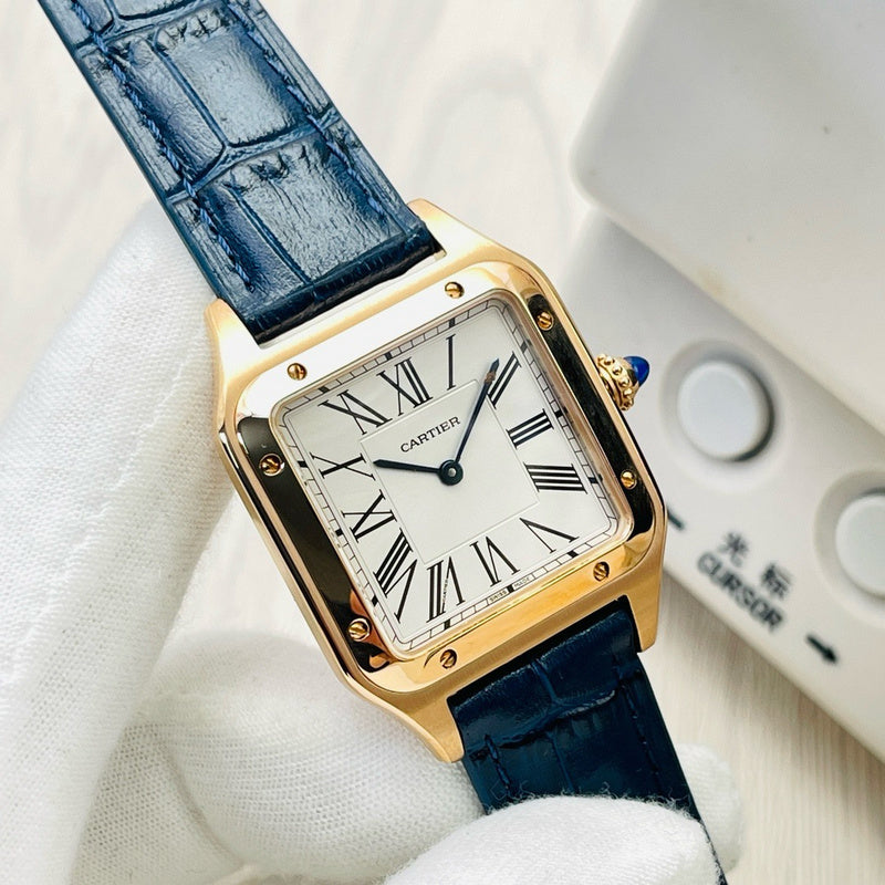 Santos-Dumont Extra-Large Yellow Gold Leather Strap Watch