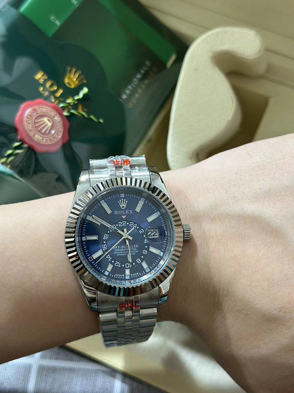 Oyster Perpetual White Rolesor Sky-Dweller Bright Blue Dial Watch