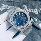 41mm Blue dial Hammered 18K white gold Men's Watch