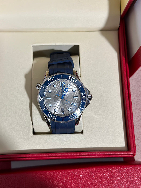 Grey Wave Dial & Blue Ceramic Bezel & Strap Watch