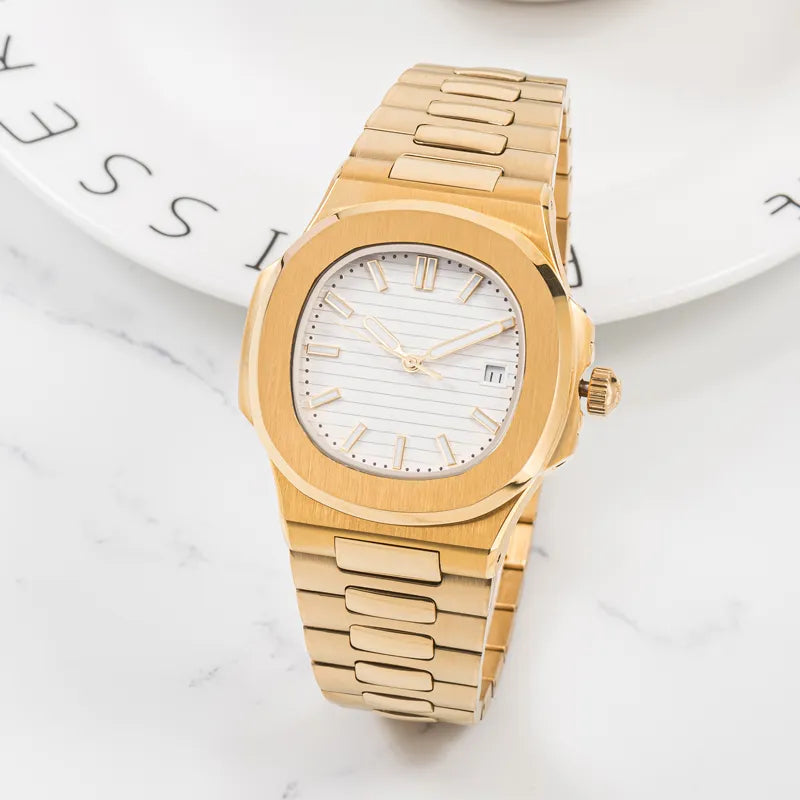 Nautilus Series Gold Finish with White Dial Wrist Watch
