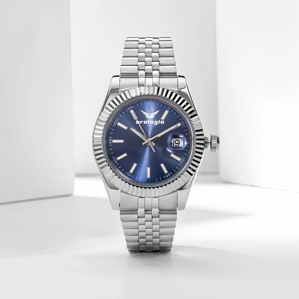 Blue Dial with Fluted Bezel Watch
