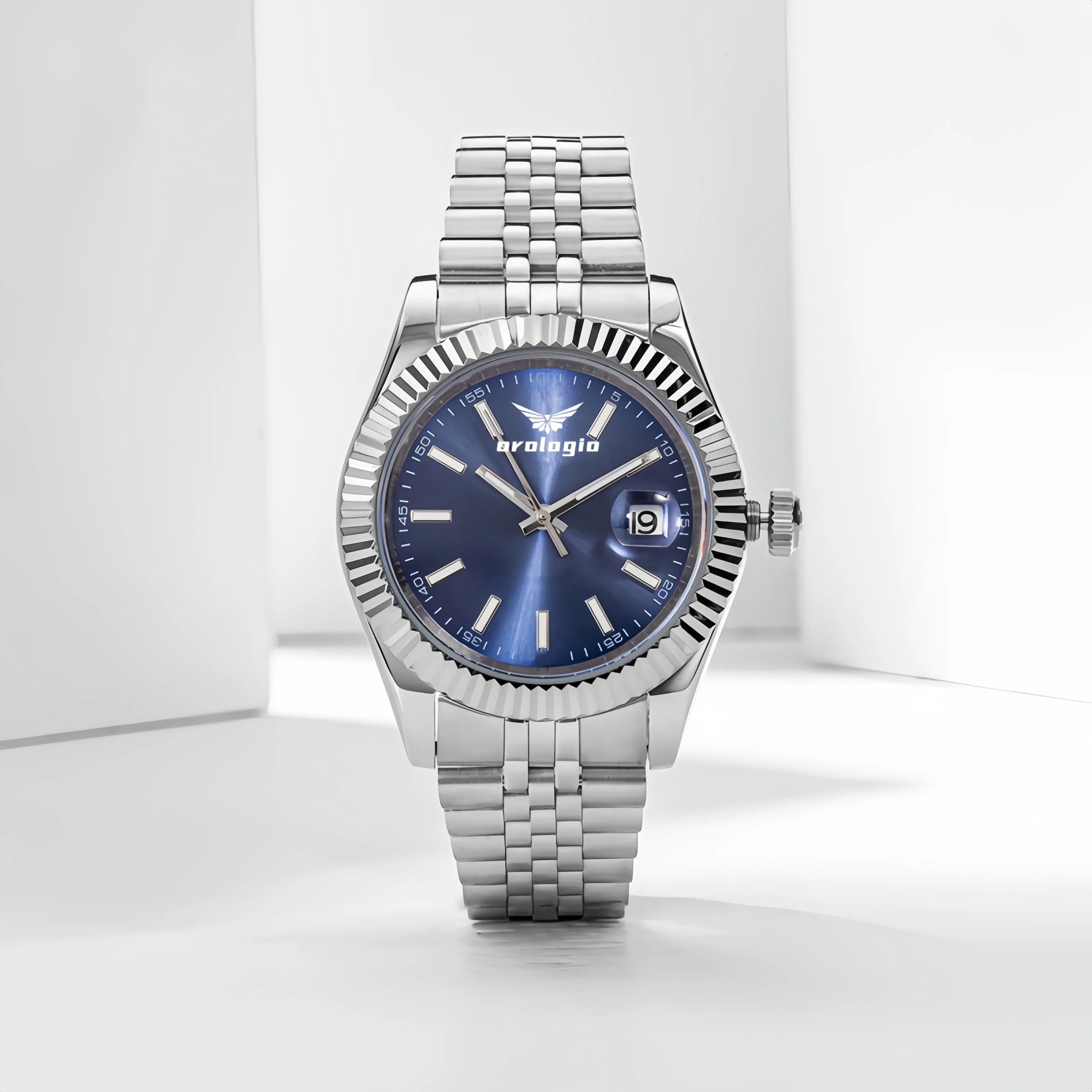 Blue Dial with Fluted Bezel Watch