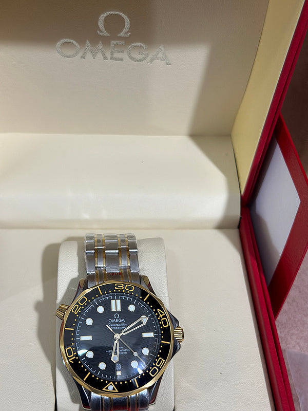 Steel and Yellow Gold Case Bracelet With Black Ceramic Dial Bezel Watch