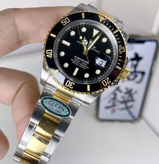 Stainless Steel and 18k Yellow Gold Submariner Date Black Dial Watch