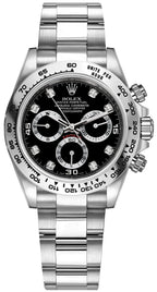 Cosmograph Daytona 40mm White Gold Case & Black Dial With Diamond Hour Markers Watch