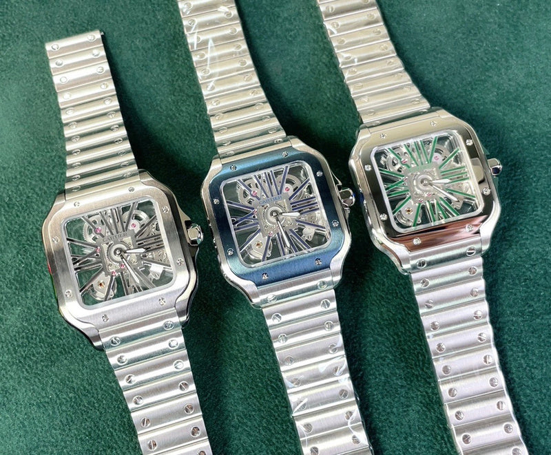 Stainless Steel Case & Green Skeleton Dial Watch