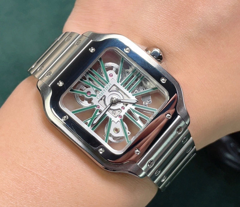 Stainless Steel Case & Green Skeleton Dial Watch