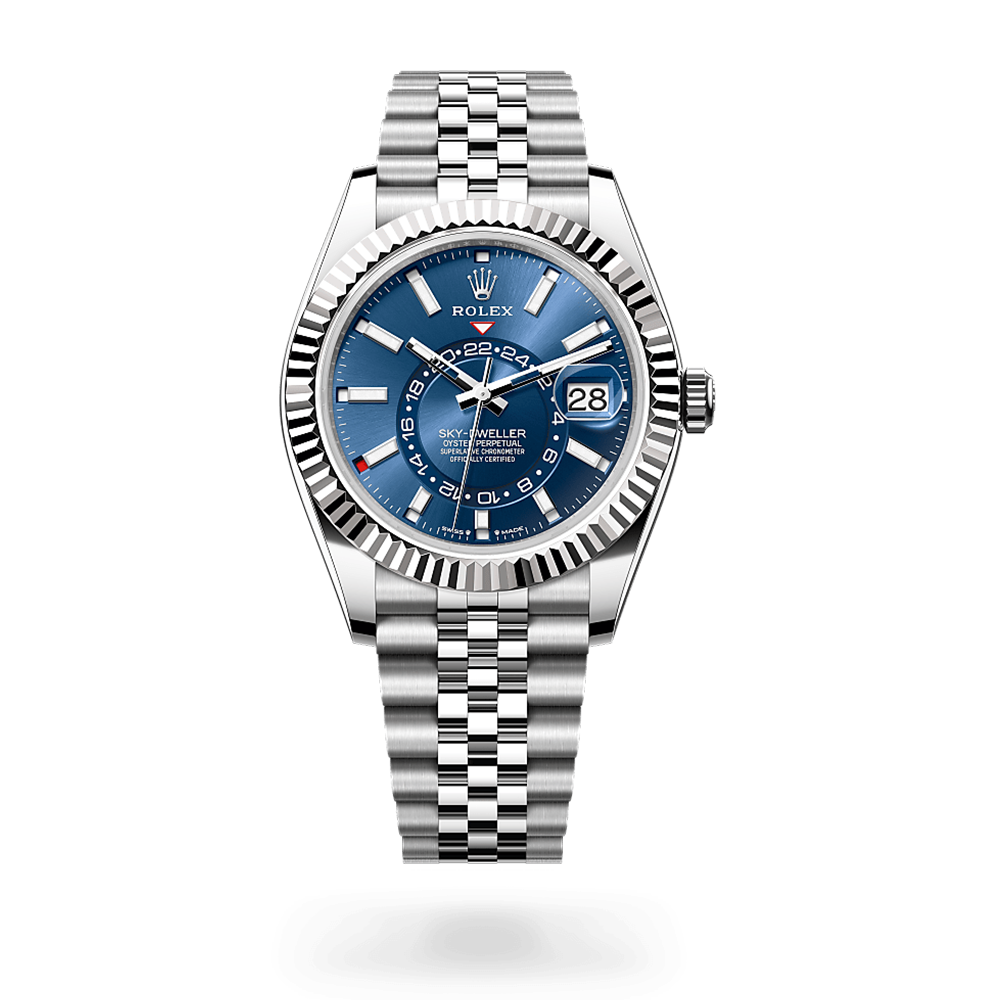 Oyster Perpetual White Rolesor Sky-Dweller Bright Blue Dial Watch