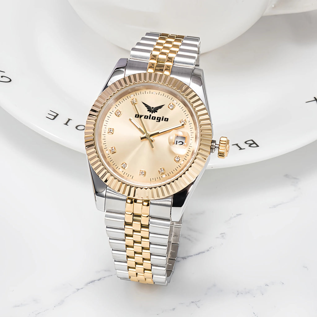 Luxury-Style Analog Quartz Gold & Silver-Tone Stainless Steel Bracelet Watch