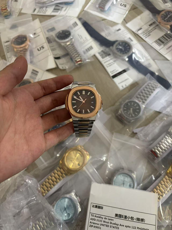 Two-Tone Rose Gold & Silver Luxury Nautilus-Style Watch