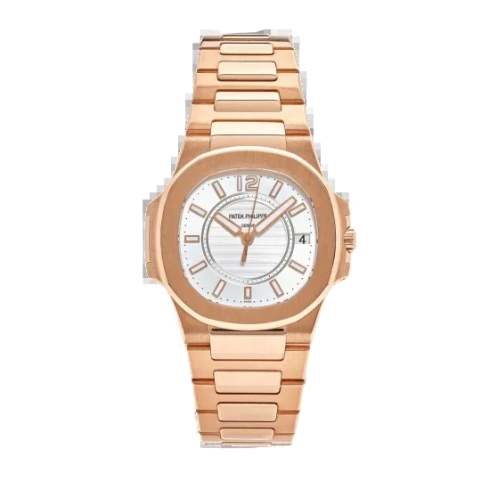 Nautilus Silver Dial 18kt Rose Gold Ladies Watch