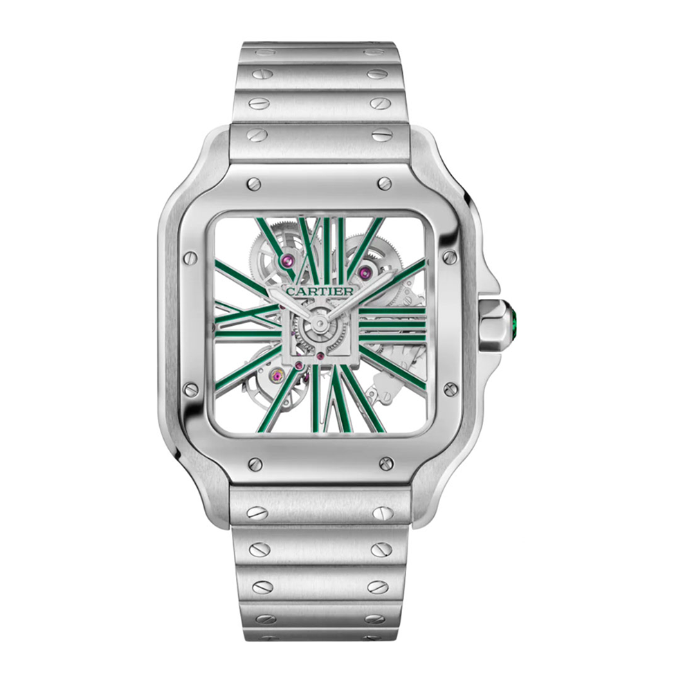 Stainless Steel Case & Green Skeleton Dial Watch