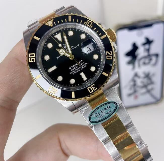 Stainless Steel and 18k Yellow Gold Submariner Date Black Dial Watch