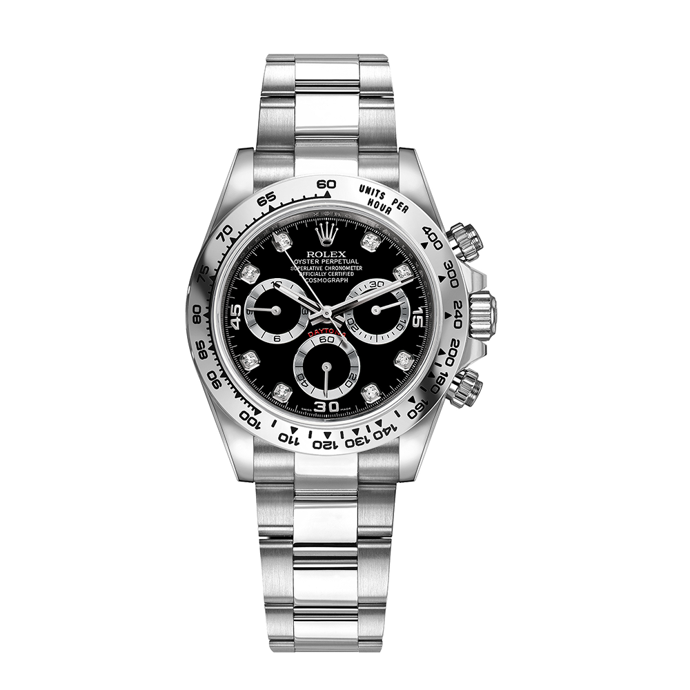 Cosmograph Daytona 40mm White Gold Case & Black Dial With Diamond Hour Markers Watch
