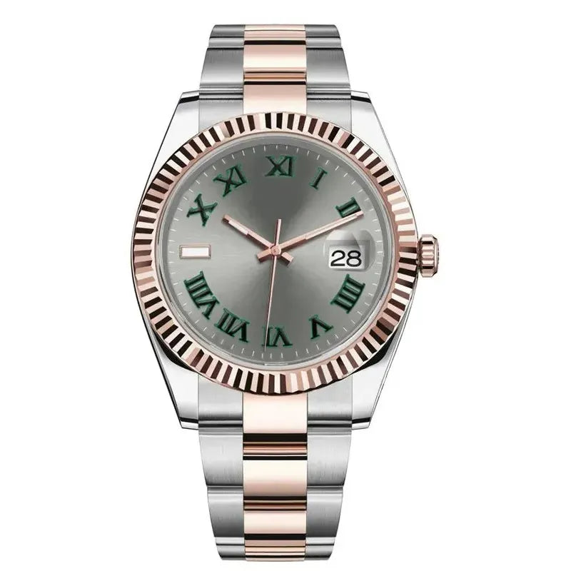 41mm Two-Tone Rose Gold & Stainless Steel Grey Dial Luxury Date Watch