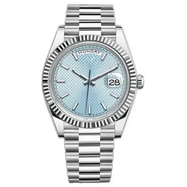40 President Platinum Ice Blue Diagonal Watch