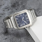 Square Luxury Stainless Steel Watch with Blue Dial