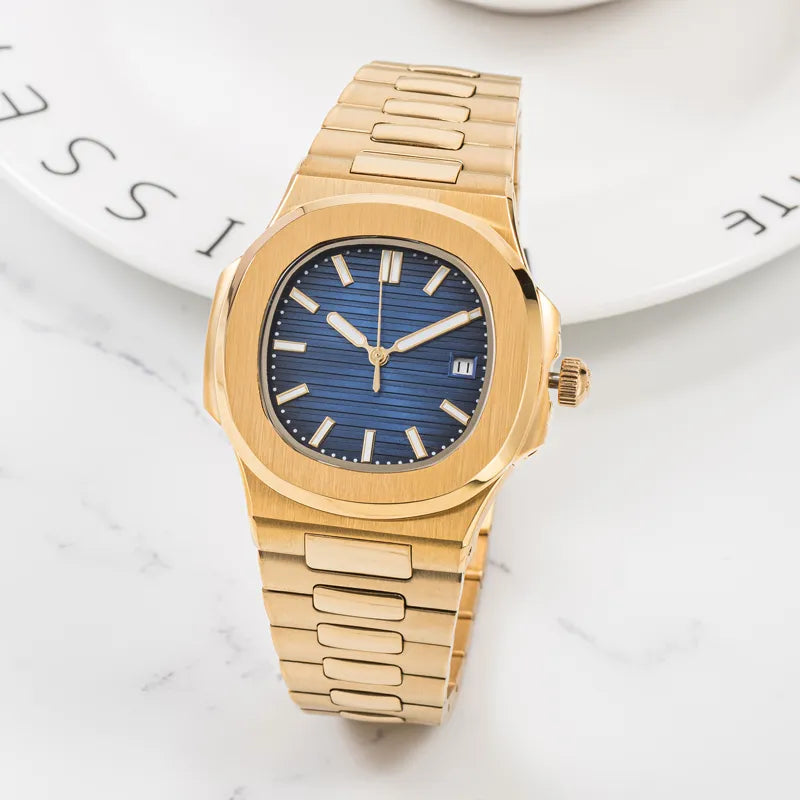 Gold Colored Strap with Navy Blue Dial Watch