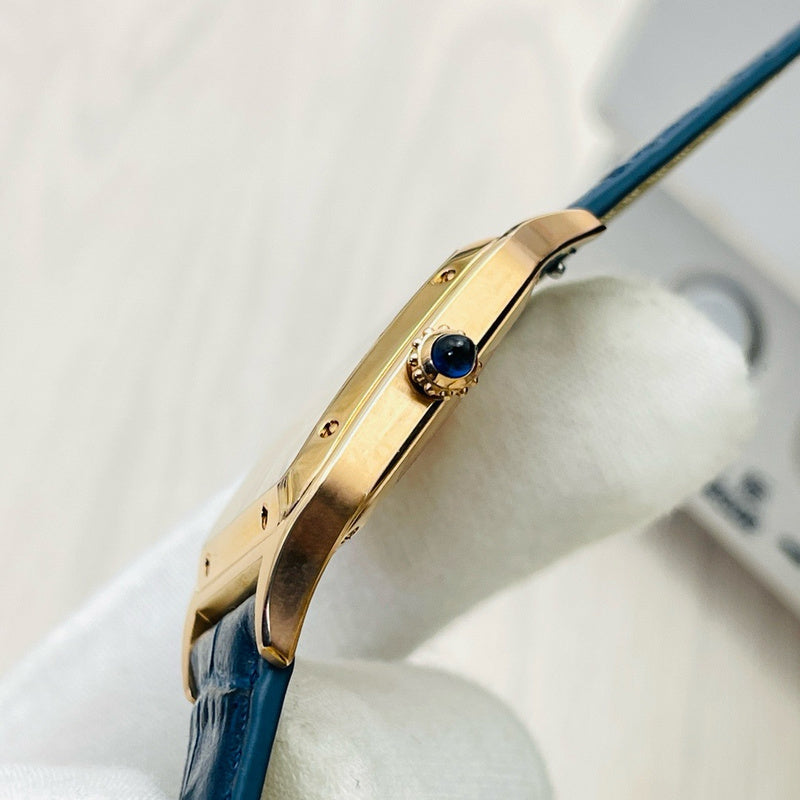 Santos-Dumont Extra-Large Yellow Gold Leather Strap Watch