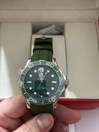 Diver 300M Stainless Steel Watch With Green Ceramic Rubber Strap Dial Watch