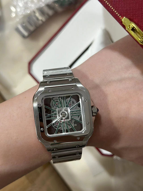 Stainless Steel Case & Green Skeleton Dial Watch