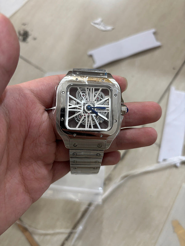Skeleton Steel & Alligator Strap Watch