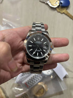 34 Black Dial Smooth Bezel Stainless Steel Oyster Bracelet Watch