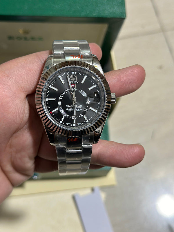 Black Dial Steel White Gold Men's Watch