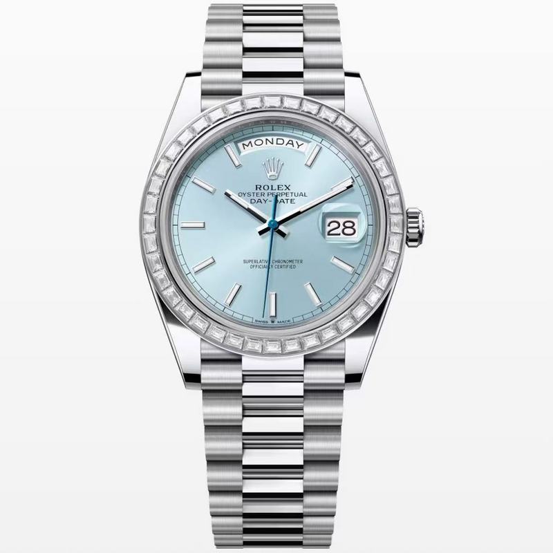 Platinum With Diamond Set Bezel & ice Blue Dial Watch