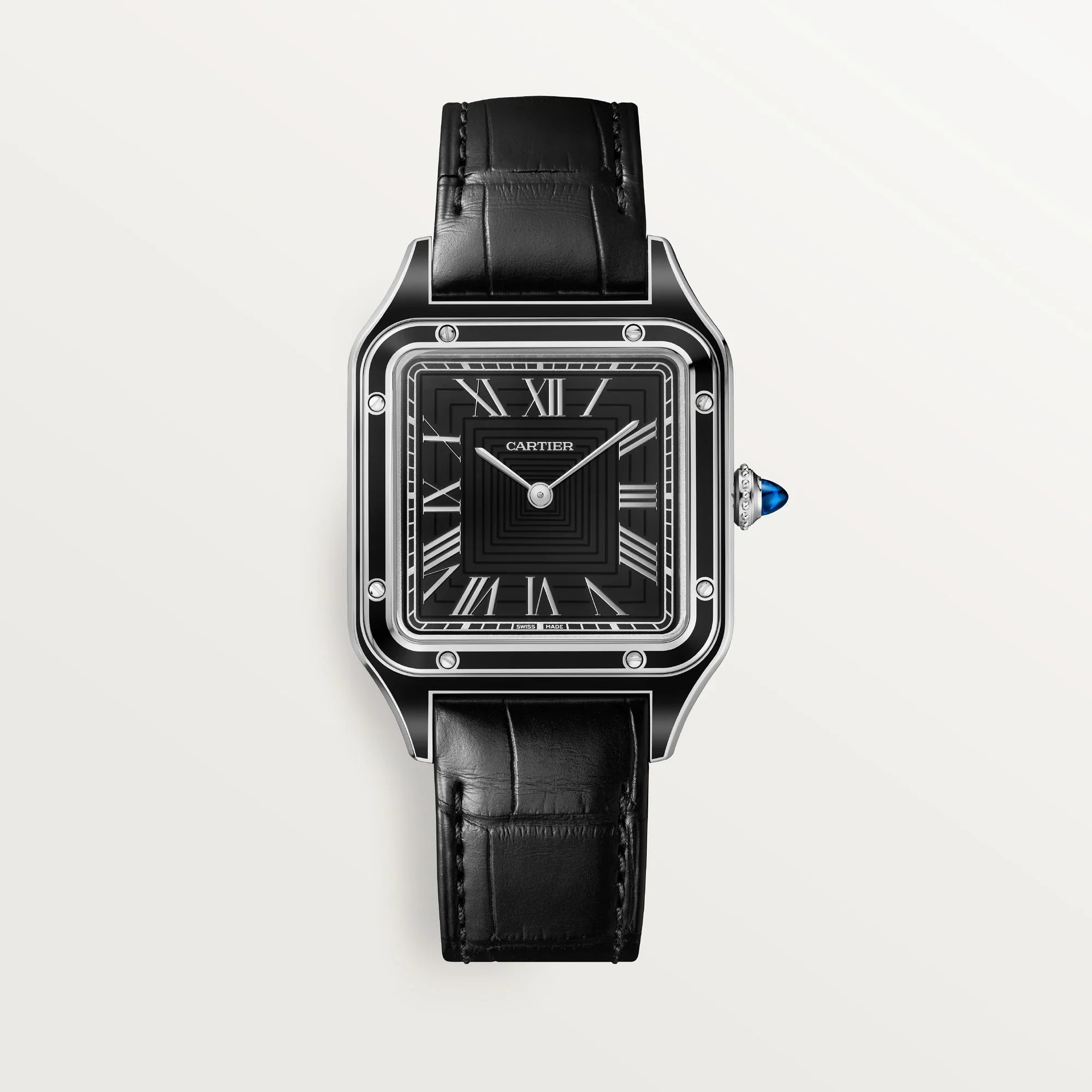 Santos Dumont Black Roman Numeral Dial Watch
