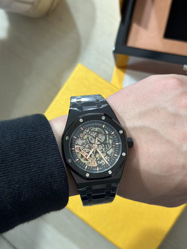 Double Balance Wheel Openworked Black 41mm Watch