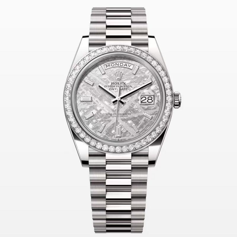 Platinum Day-Date 40 Baguette Diamond Bezel Watch