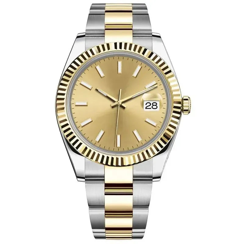 Two-Tone 41mm Luxury Date Watch with Champagne Dial & Yellow Gold Finish