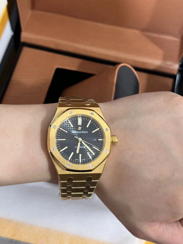 Gold Case and Bracelet With Black "Grande Tapisserie" Dial Watch