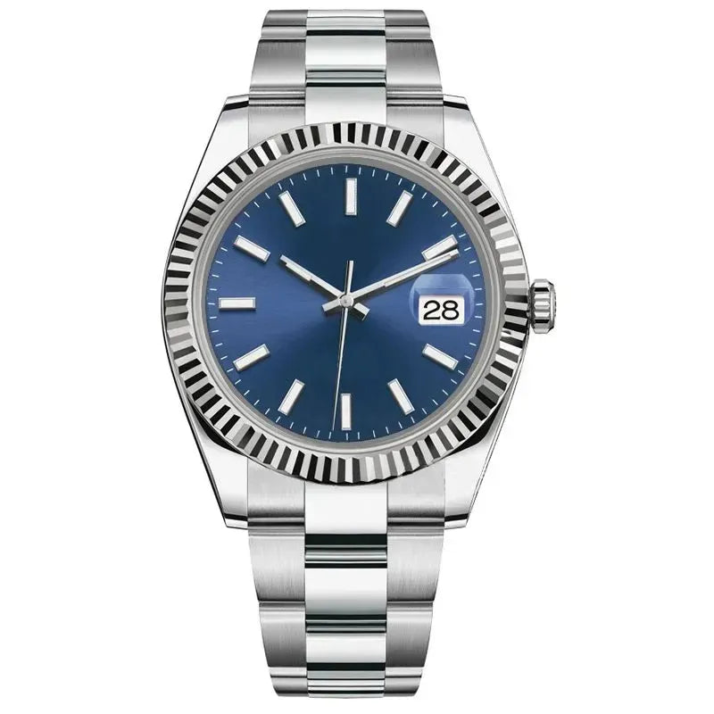 41mm Luxury Date Watch with Blue Dial & Fluted Bezel