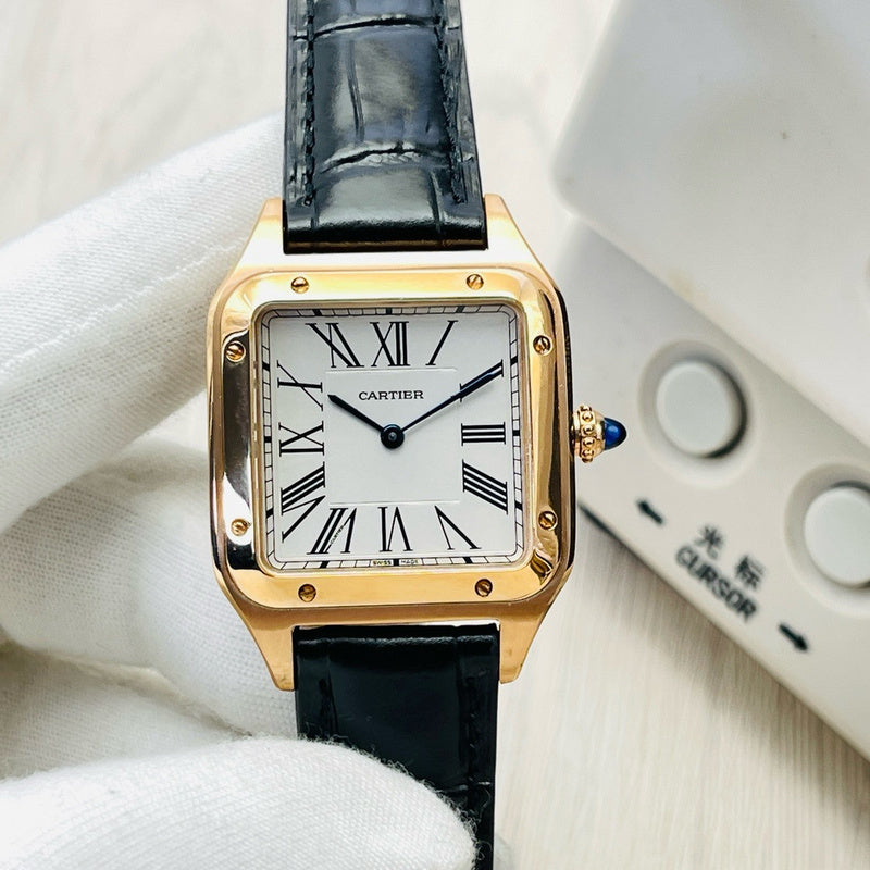 Santos-Dumont Automatic 31.4mm Large Pink Gold & Alligator Watch