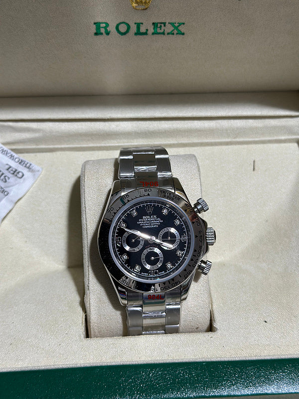 Cosmograph Daytona 40mm White Gold Case & Black Dial With Diamond Hour Markers Watch