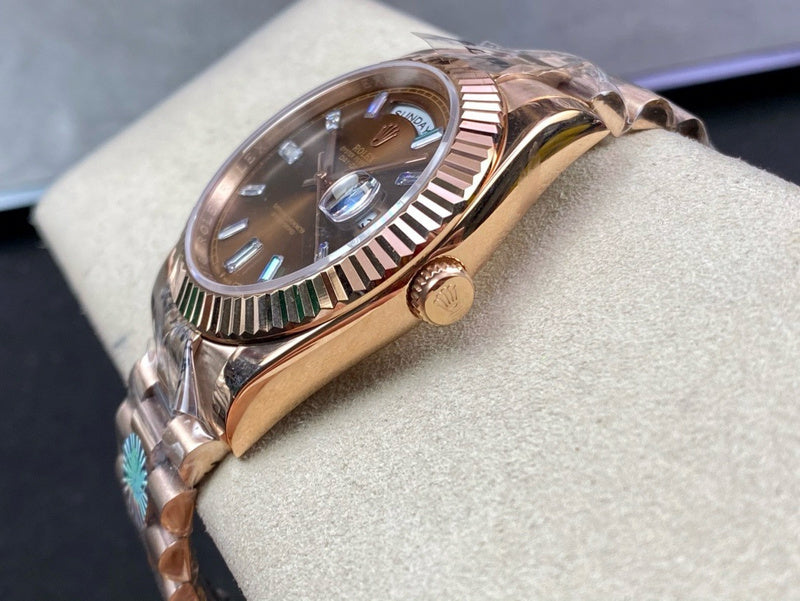 Day-Date 40mm Rose Gold Chocolate Baguette Dial Watch