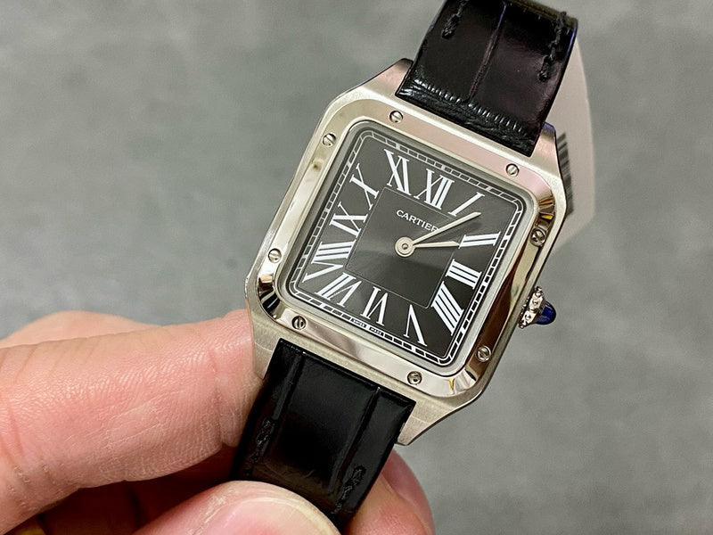 Santos Dumont Black Roman Numeral Dial Watch