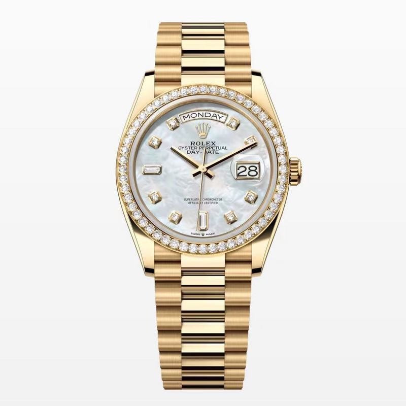 Yellow Gold Factory Diamond Bezel & Sapphire Pearl Diamond Dial Watch