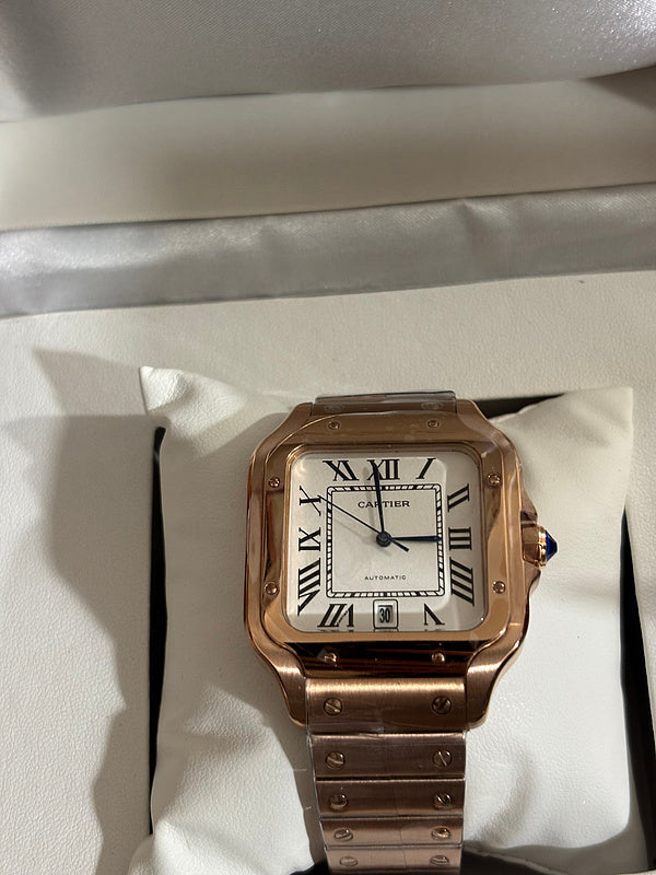 Large Rose Gold Silver Dial Mens Watch