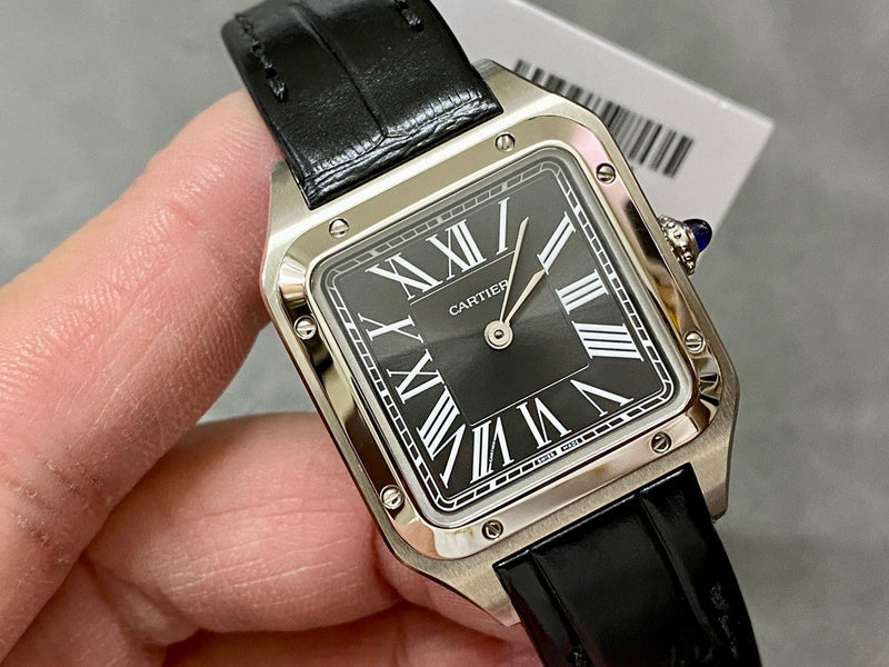 Santos Dumont Black Roman Numeral Dial Watch