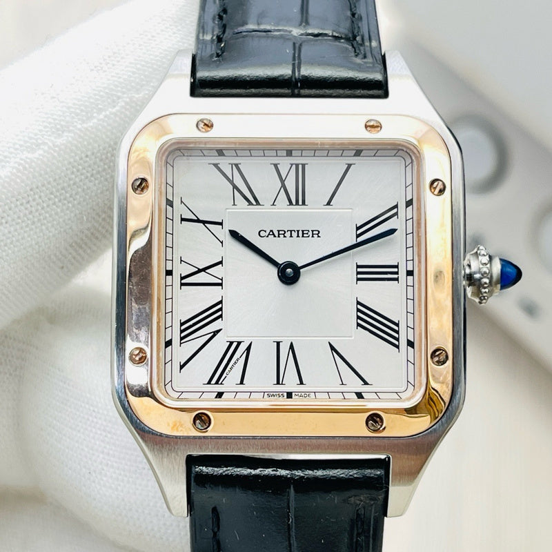 Santos Dumont Silver Roman Numeral Dial Watch