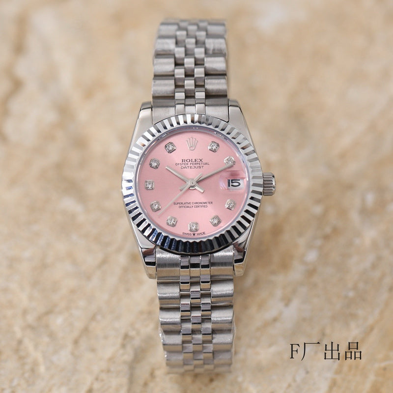 31 Oystersteel with Pink Diamond-Set Dial Watch