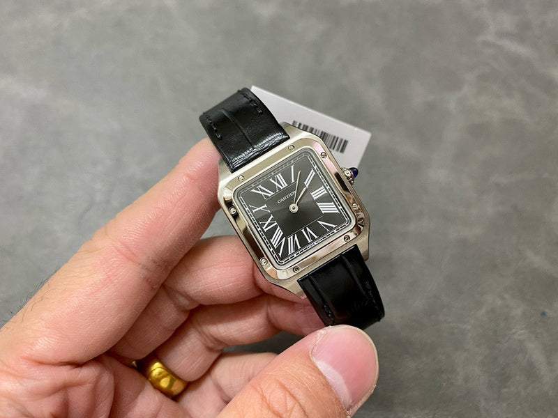 Santos Dumont Black Roman Numeral Dial Watch