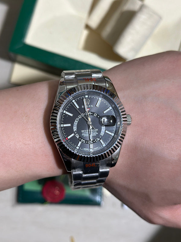 Black Dial Steel White Gold Men's Watch