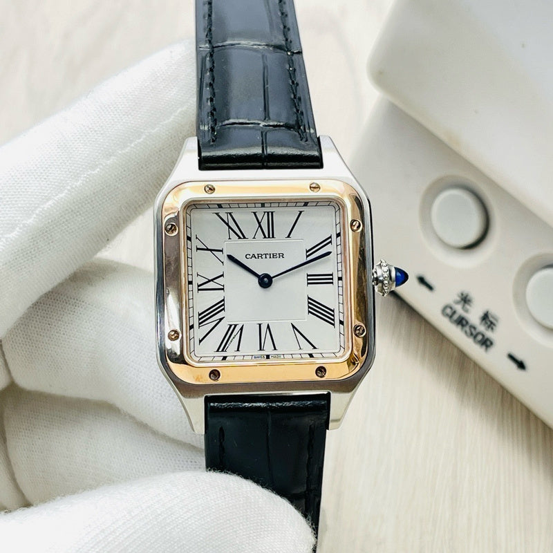 Santos Dumont Silver Roman Numeral Dial Watch
