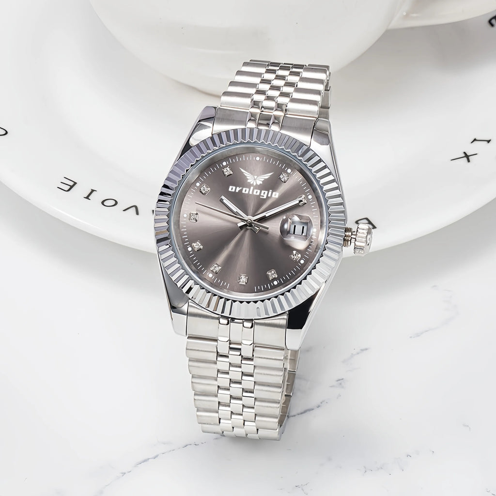 Silver-toned Mmetallic Bracelet Strap & Dark Dial Watch